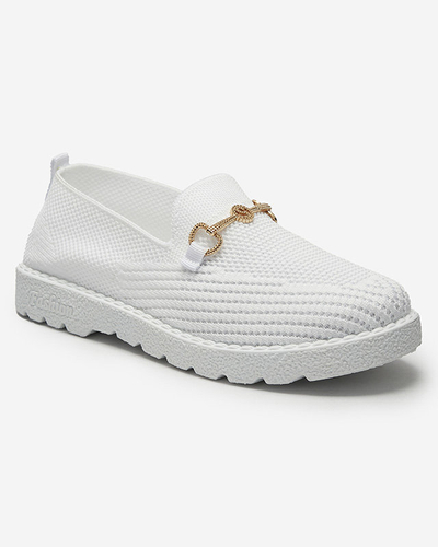 Белые женские кеды-слипы с золотым украшением Enelida - Обувь