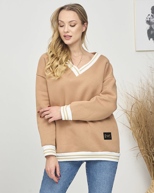 Женская утепленная толстовка светло-коричневого цвета - Одежда