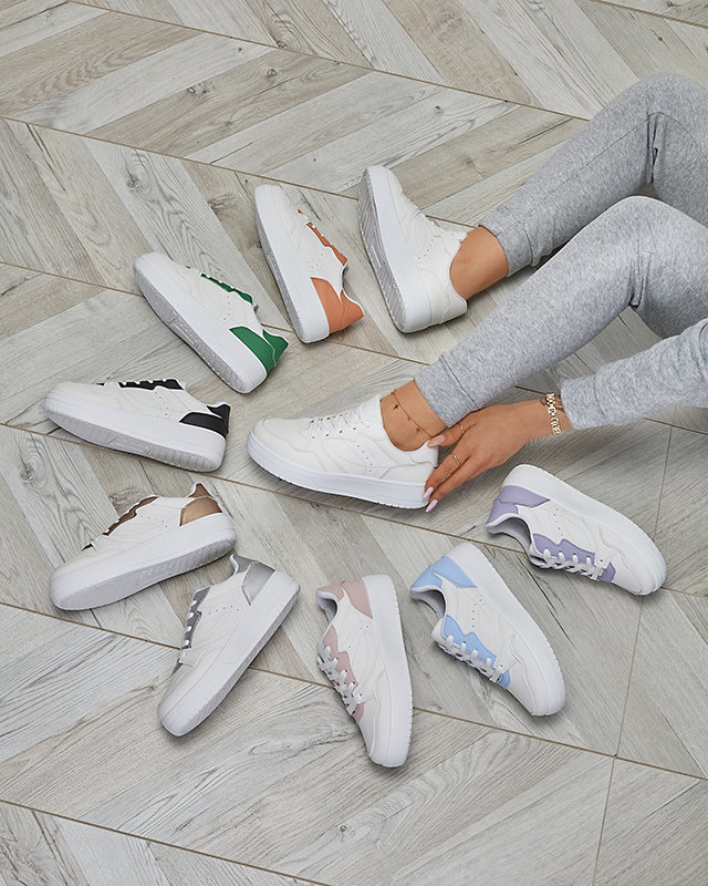 Белые женские спортивные туфли с зелеными вставками Tercua- Footwear