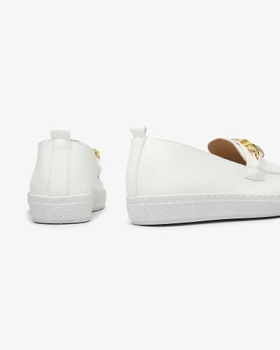 Женские белые мокасины с золотым украшением Ellica- Footwear