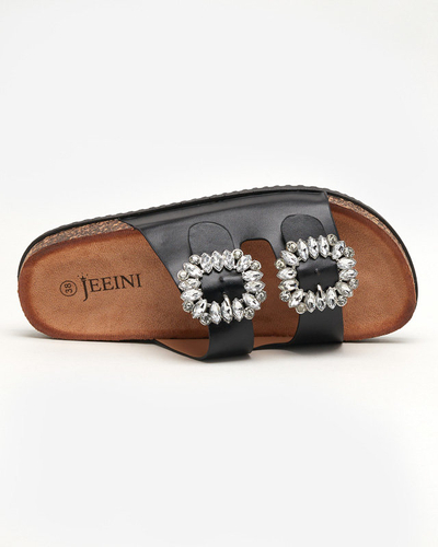 Черные женские шлепанцы с пряжками Oterina