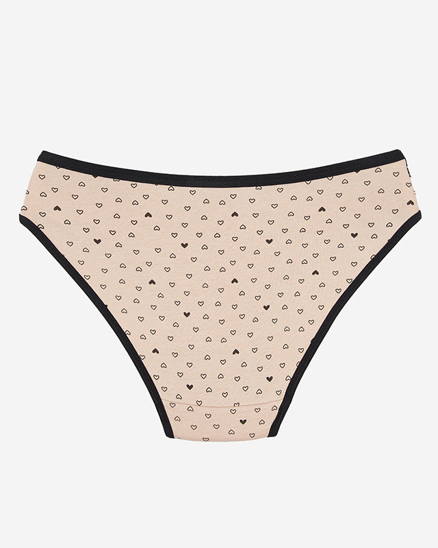 Smėlio spalvos medvilninės moteriškos kelnaitės su širdelėmis - Apatiniai
