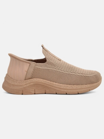 Selene Beige Slip-On Sneakers – Comfy Flat-Heeled Kicks for Ladies