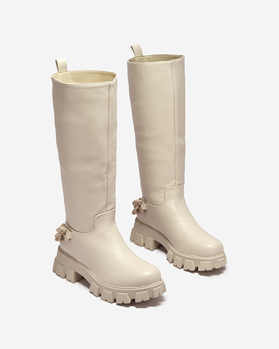 Кремовые женские сапоги-слипы с цепочкой Tera - Обувь