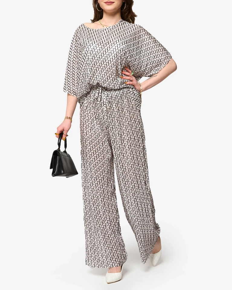 Šviesiai pilkas raštuotas languotas moteriškas komplektas - Apranga