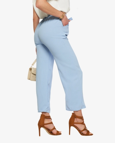 Синие женские широкие брюки из ткани - Одежда