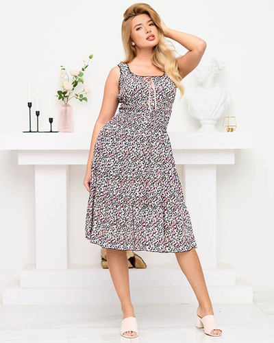 Tamsiai mėlyna šventinė midi suknelė su gėlėmis - Drabužiai