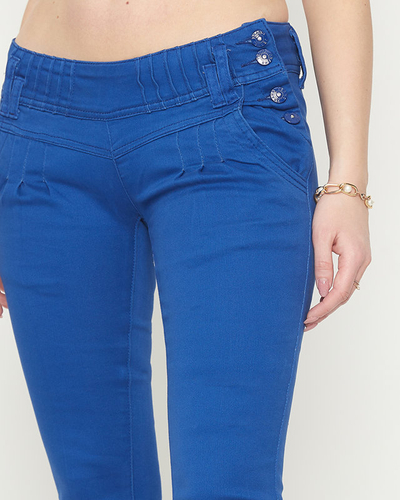 Kobalto audinio moteriškos kelnės žemu juosmeniu - Drabužiai