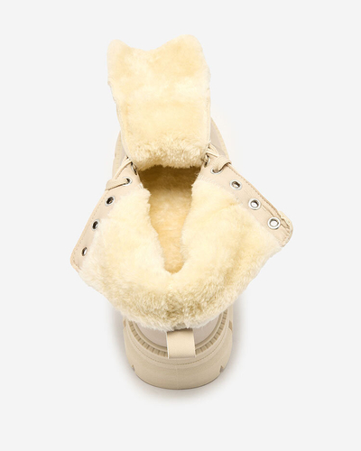 Royalfashion Бежевые женские утепленные ботинки-трапперы Hogenaf