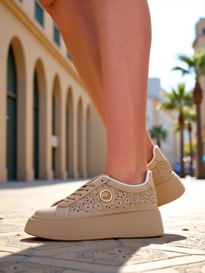 Sneakersy platforma Callista Royalfashion ecru skóra ekologiczna – sztos!