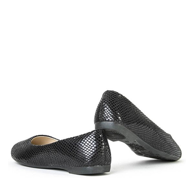 Klasyczne czarne baleriny a'la skóra węża Leonor - Obuwie