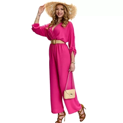 Fuksijos spalvos ilgas moteriškas kombinezonas- Apranga