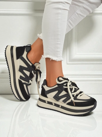 Selene Nero Black Eco-Leather Platform Sneakers for Women