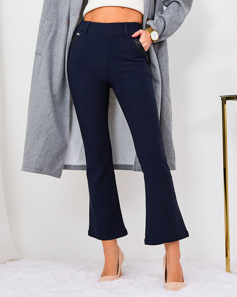 Royalfashion Navy blue moteriškos medžiaginės kelnės a'la bells