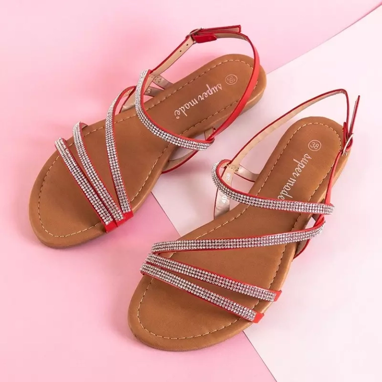 OUTLET Raudonos moteriškos basutės su kubiniu cirkonio dioksidu Mitali - Avalynė