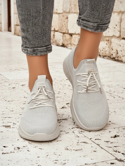 Aurelia Beige Royalfashion – Beige Women's Cloth Lace-Up Sneakers