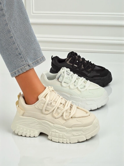 Sneakersy beżowe Athenia - platforma 6,5 cm, eko skóra!