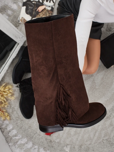 Moteriški eko zomšiniai ilgaauliai batai su aulu Ismara