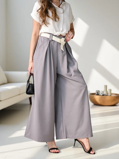 Royalfashion Широкие женские брюки с поясом