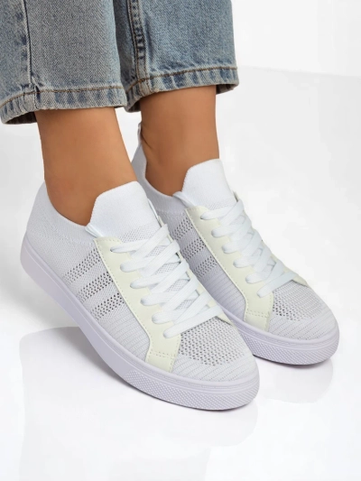 Aurelio White Fabric and Faux Leather Sneakers with Flat 2.5 cm Platform
