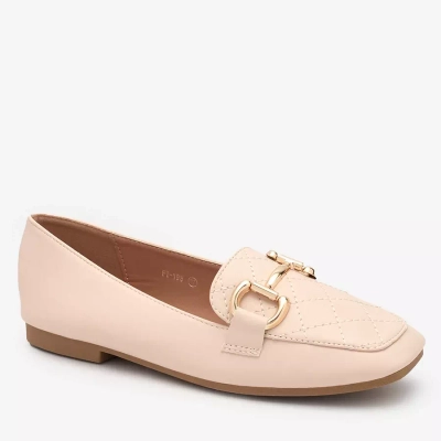 Royalfashion Бежевые женские стеганые мокасины с золотым украшением Wetifa