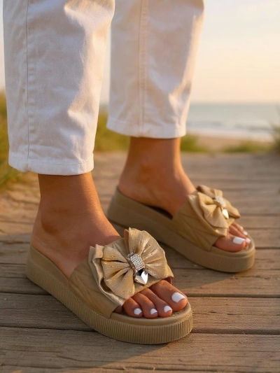 Royalfashion Platform Slides with Bow - Straight Up Dope