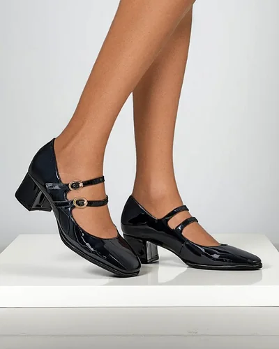 Royalfashion Lakuoti moteriški aukšti kulniukai su dirželiu Weyy