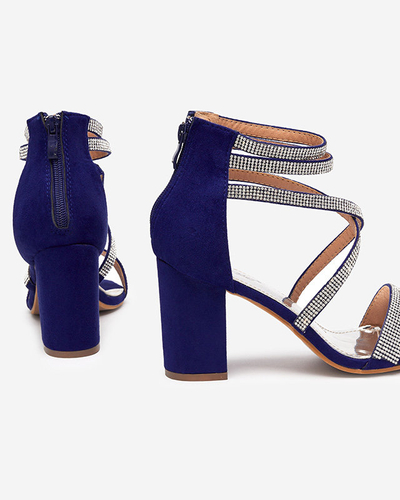 OUTLET Темно-синие женские босоножки на шпильке с полосками из цирконов Nitorsi - Обувь