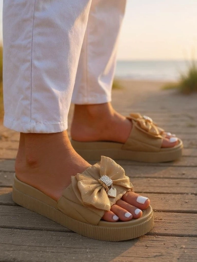 Royalfashion Platform Slides with Bow - Straight Up Dope