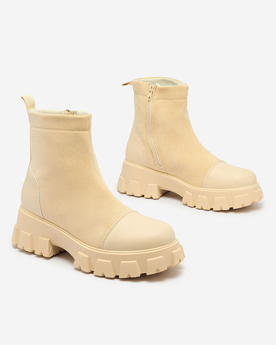 "Royalfashion" Kreminės spalvos moteriški batai plokščiu kulnu "Leffoi"