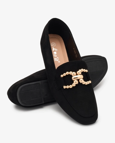 Royalfashion Черные женские мокасины из эко-кожи с украшением Bissefi