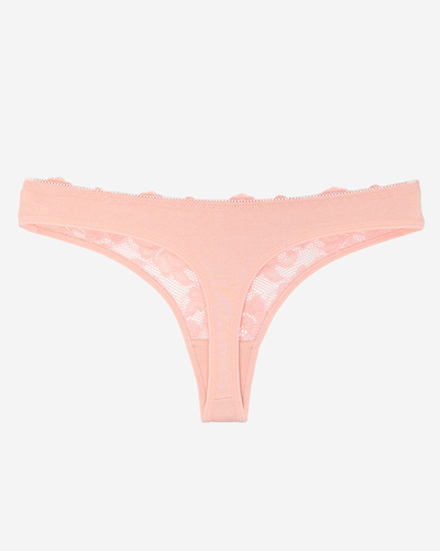Женские розовые трусики-стринги из хлопка с кружевом - Нижнее белье