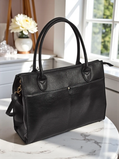 Torba damska Aristea Nero czarna skra ekologiczna 41x31 elegancka