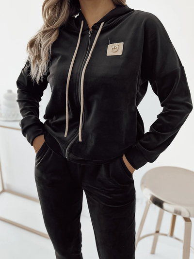 Royalfashion Черный женский велюровый комплект толстовок