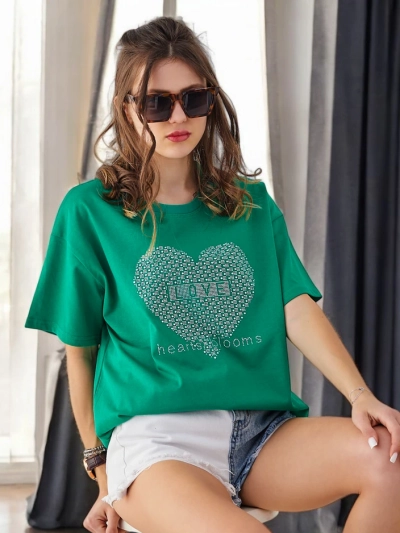Женская хлопковая футболка Royalfashion LOVE с стразами