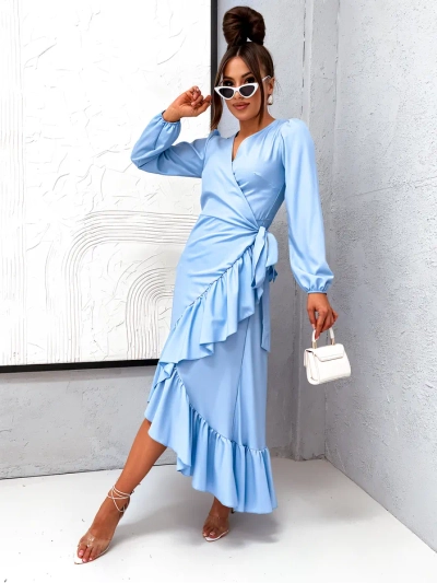 Royalfashion Susirišamas moterų midi suknelė su volanais