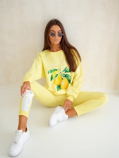 Royalfashion Женский набор из хлопка с лимонным свитшотом и леггинсами