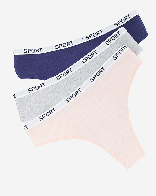 Светло-розовые женские трусики-стринги в рубчик - Нижнее белье