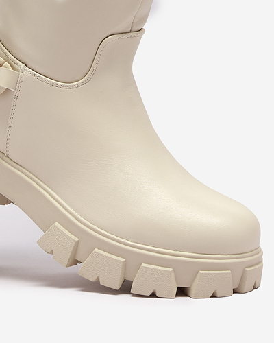 Кремовые женские сапоги-слипы с цепочкой Tera - Обувь