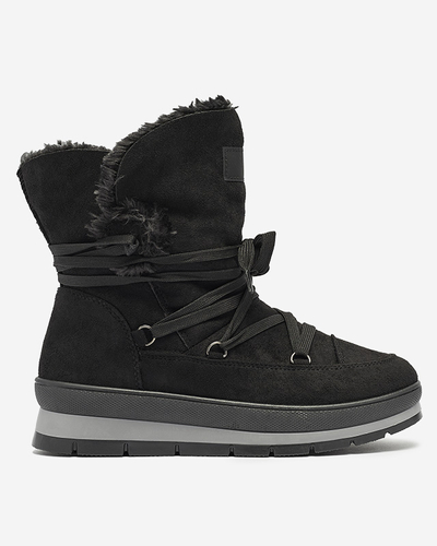 Женские сапоги на шнуровке и платформе a'la snow boots черного цвета Lapres- Footwear