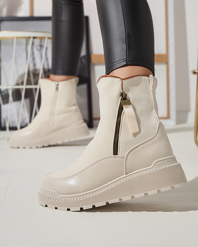 Кремовые женские сапоги на плоском каблуке Mefina- Footwear