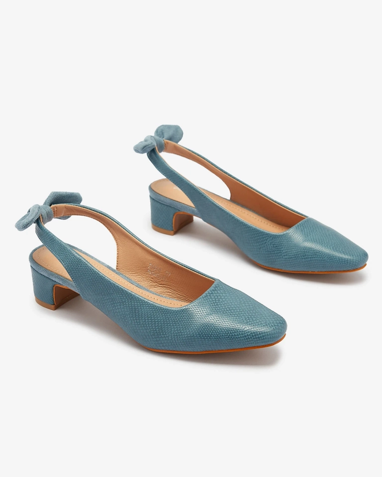 Женские голубые туфли на подкладке с тиснением и бантом Olikasa - Обувь