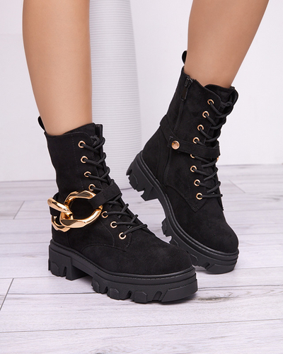 Черные женские высокие сапоги с цепью Loti 