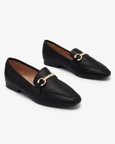 Черные женские мокасины с золотым украшением Suletta- Footwear