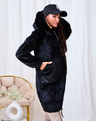 Royalfashion Черное женское пальто с имитацией меха