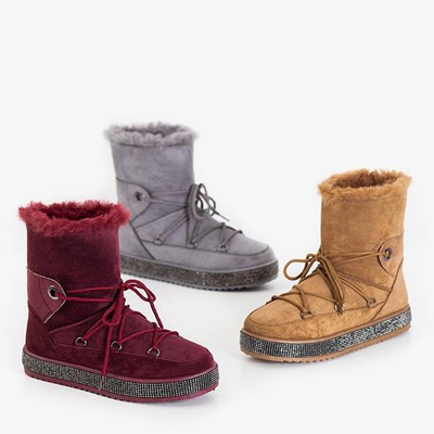 OUTLET Женские зимние ботинки бордового цвета с фианитом Nobuko - Обувь