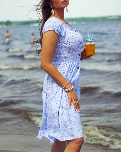 Royalfashion Женское короткое платье с принтом синего цвета