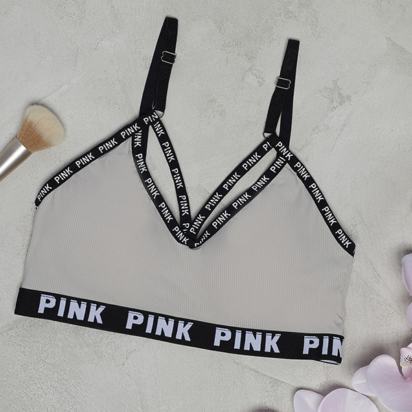 Moteriška pilka sportinė liemenėlė su užrašais - Apatiniai drabužiai