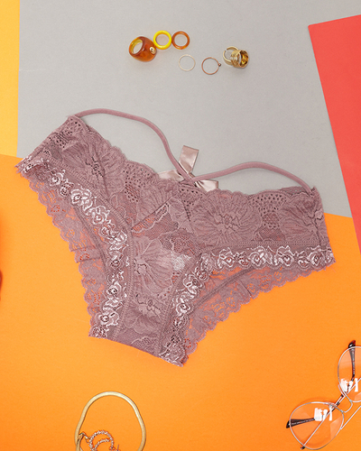 Moteriškos rudos ir violetinės nėriniuotos kelnaitės - Apatiniai drabužiai