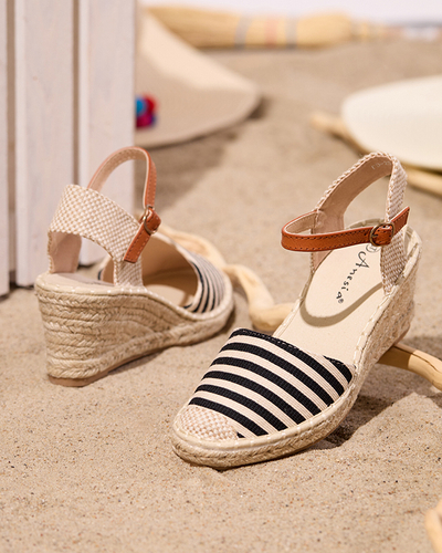 Moteriškos juodos espadrilės su juostelėmis ant Mecera pleišto - batai